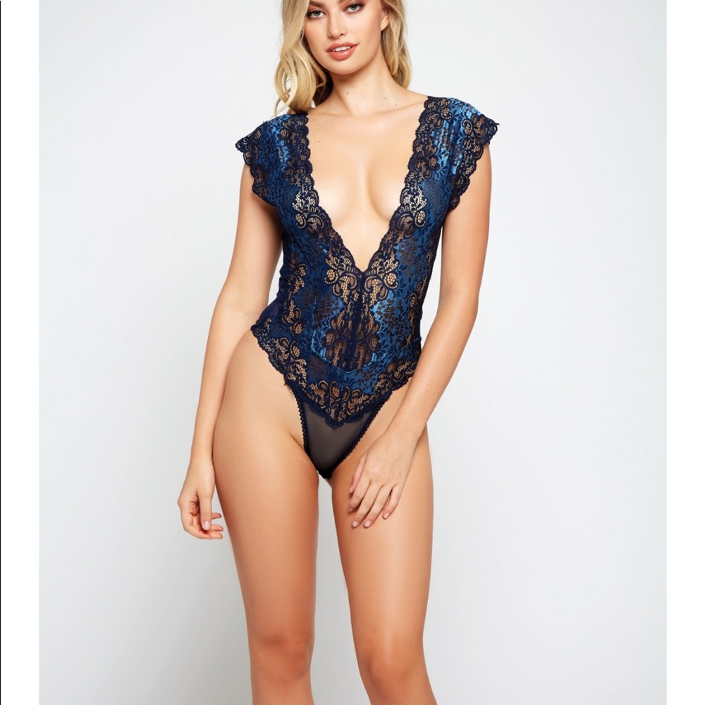 Blue lace and mesh teddy